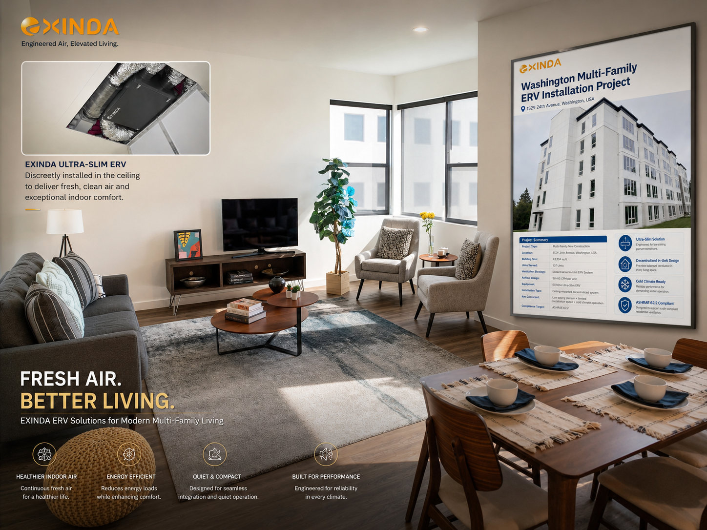 EXINDA 95 CFM Ultra-Slim ERV for Washington Multi-Family Housing