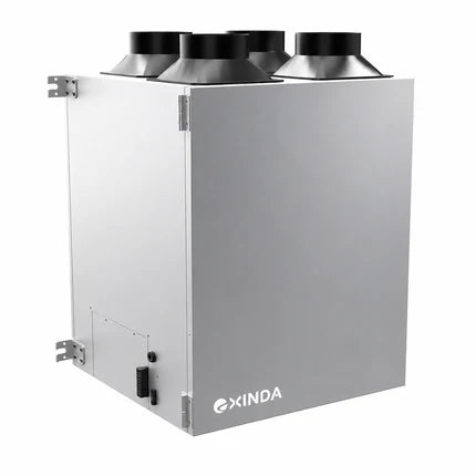 EXINDA Breeze IWMBCOFF1AYE wall-mounted ERV, perspective view with top ducts