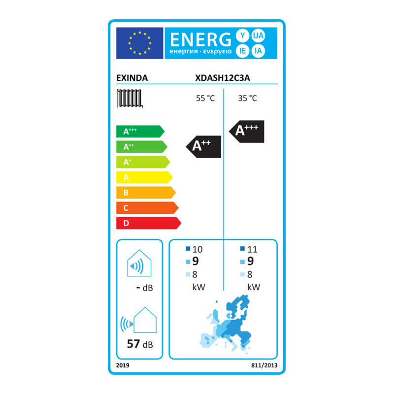 EXINDA XDASH12C3A 12 kW R290 heat pump EU EPREL energy label
