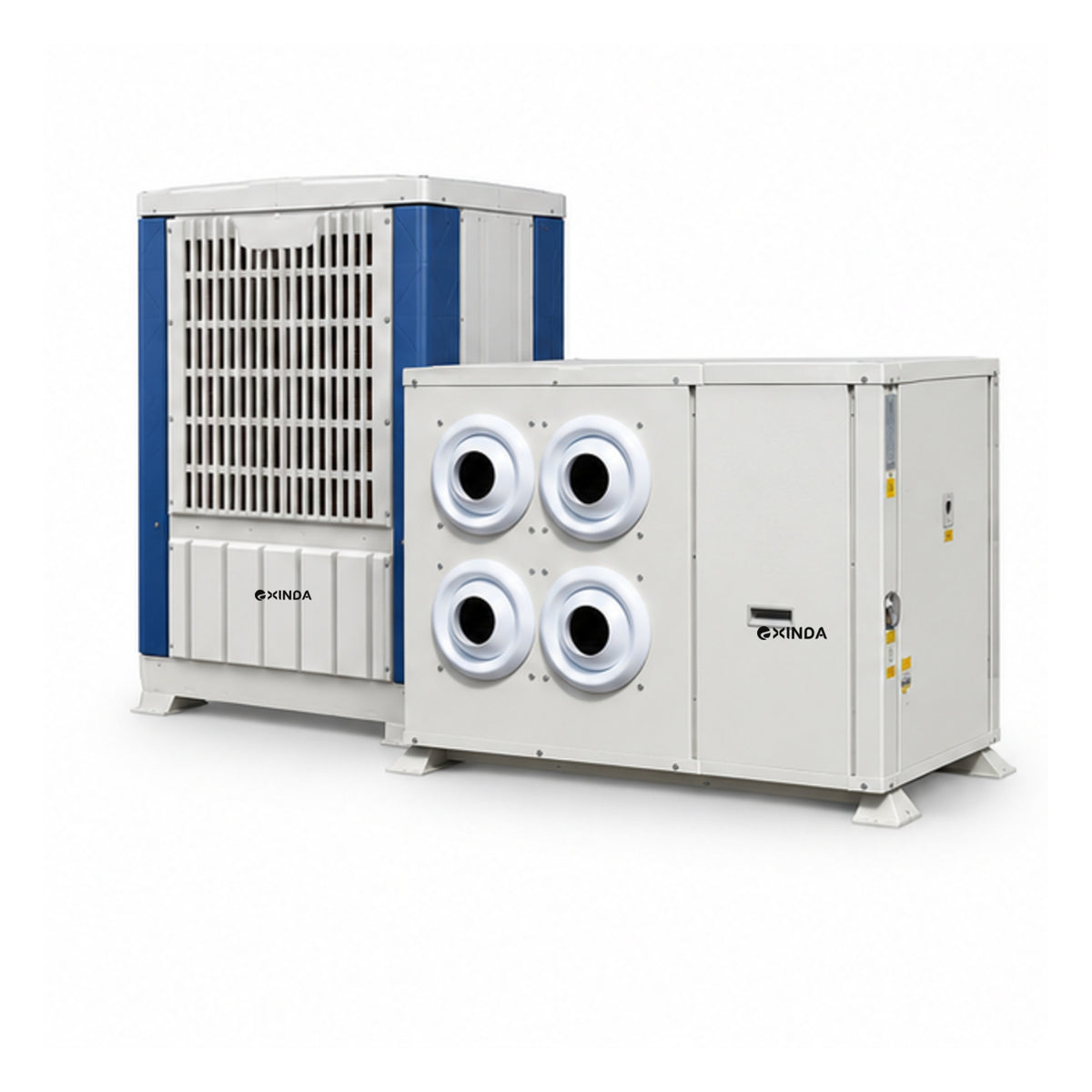 EXINDA XDZFLB-38DS ceiling-suspended long-throw jet water-cooled package unit, white background, black logos positioned on machine panels