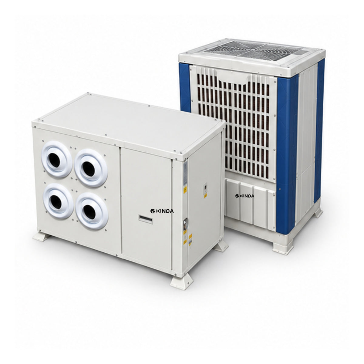 EXINDA XDZFLB-56DS ceiling-suspended long-throw jet water-cooled package unit, white background, black logos positioned on machine panels