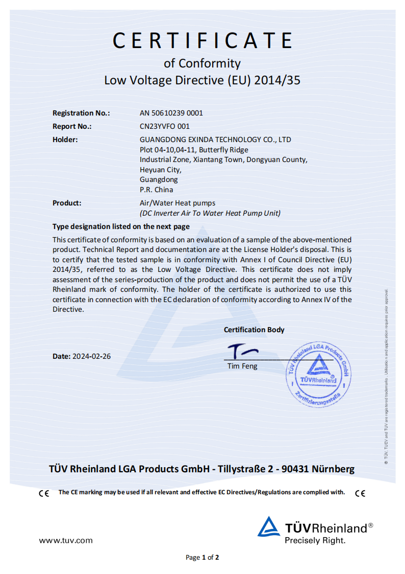 EU conformity — LVD certificate AN 50610239 0001