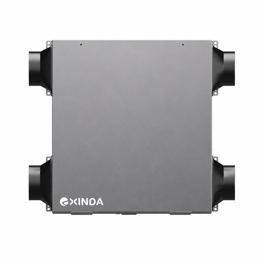 EXINDA Breeze ICMBCNF1AYE compact ceiling ERV, front view with side ducts