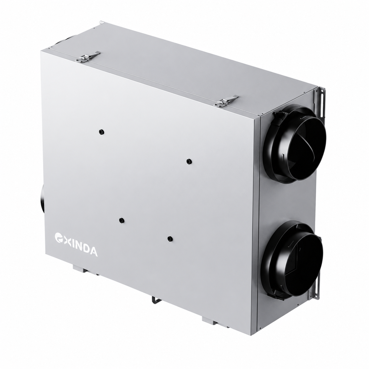 EXINDA Breeze ICMBCOFF1AYS side-port ERV, angled view with 6-inch ducts