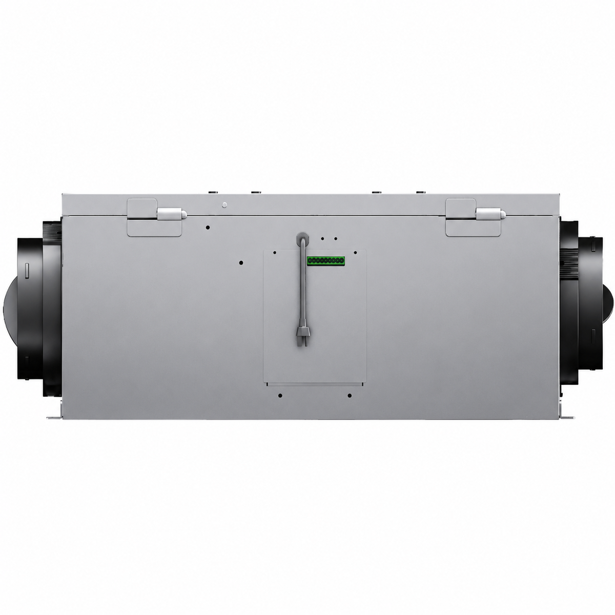 EXINDA Breeze ICMBCOFF1AYS side-port ERV, side elevation and service panel