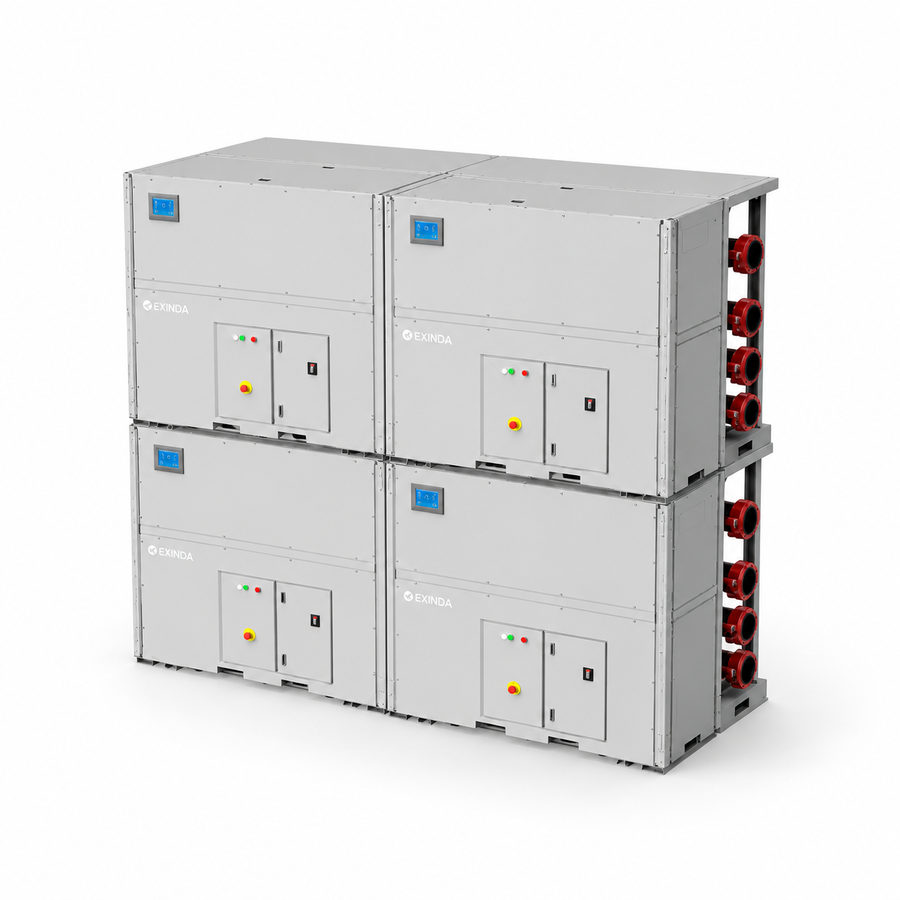 EXINDA FLEX 118kW R515B water-to-water scroll heat pump chiller, right-front view