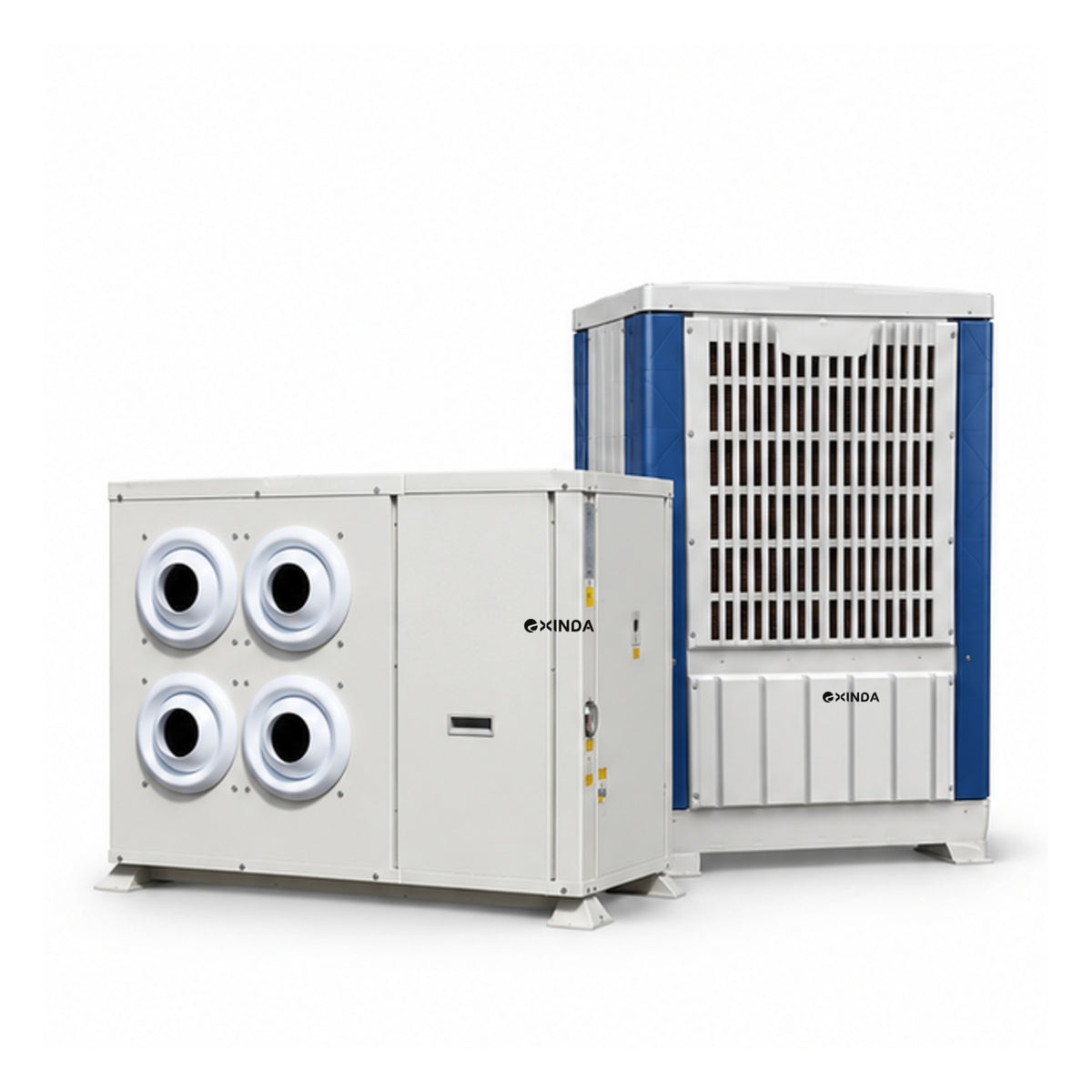 EXINDA XDZFL-19DS ceiling-suspended long-throw jet water-cooled package unit, white background, black logos positioned on machine panels