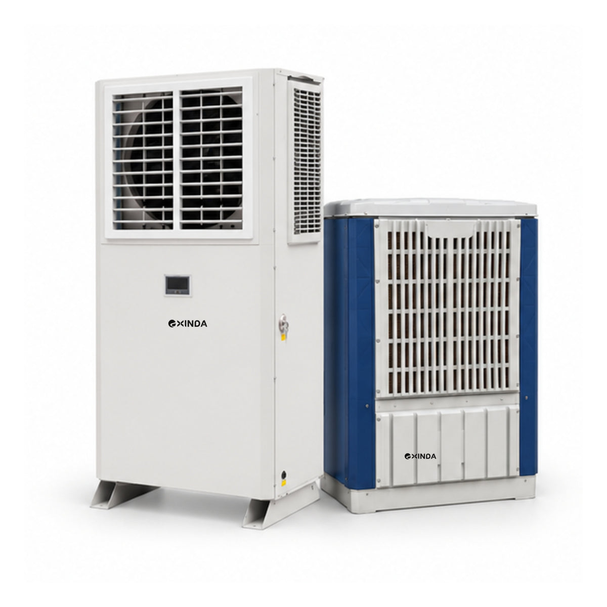 EXINDA XDZFL-19LB floor-standing louvered water-cooled package unit, white background, black logos positioned on machine panels