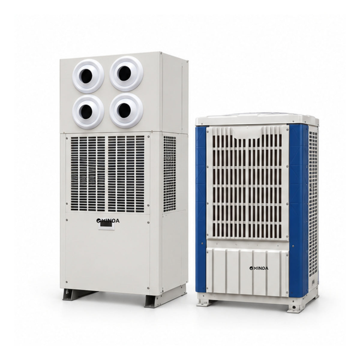 EXINDA XDZFL-19LS floor-standing long-throw jet water-cooled package unit, white background, black logos positioned on machine panels