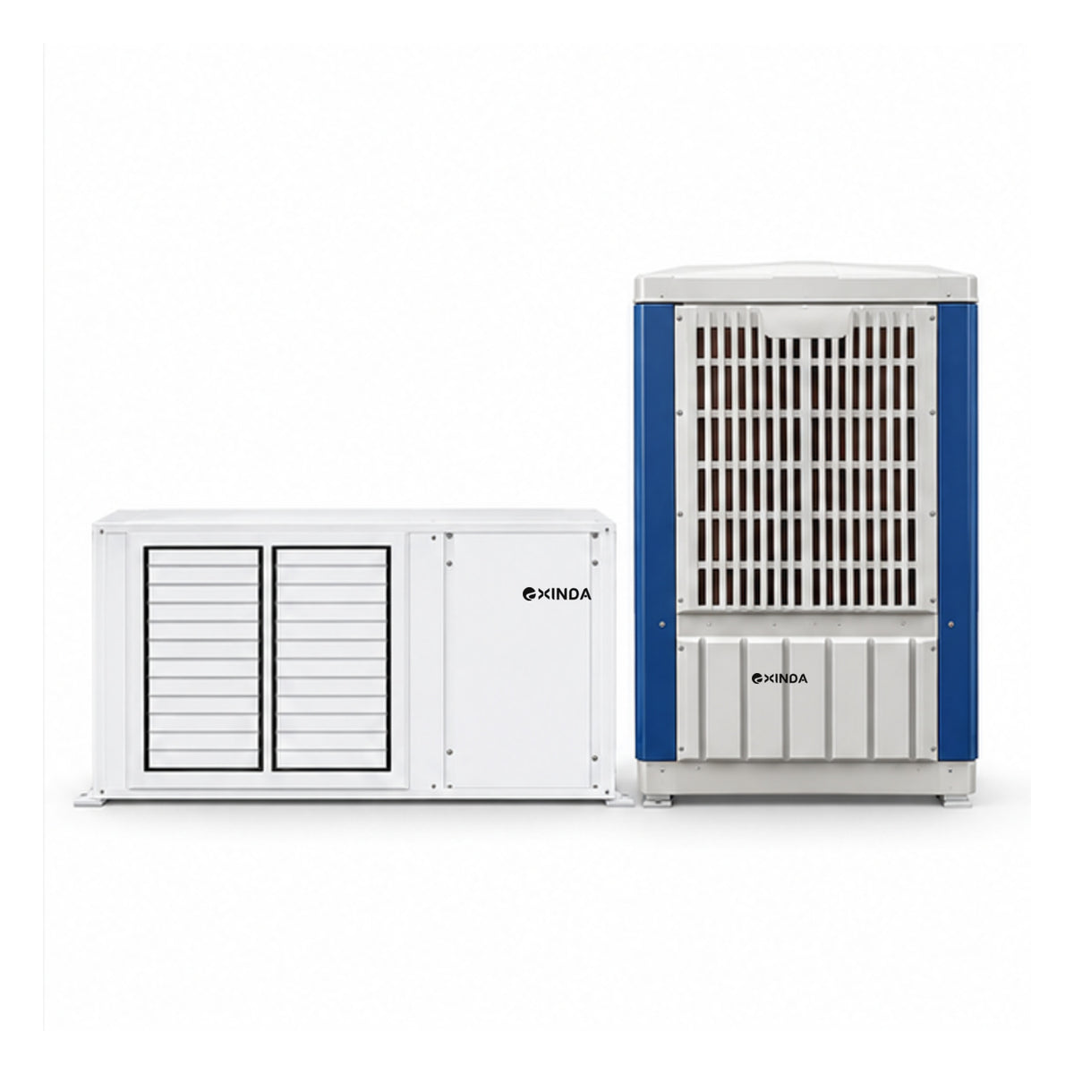 EXINDA XDZFL-28DB ceiling-mounted louvered water-cooled package unit, white background, black logos positioned on machine panels