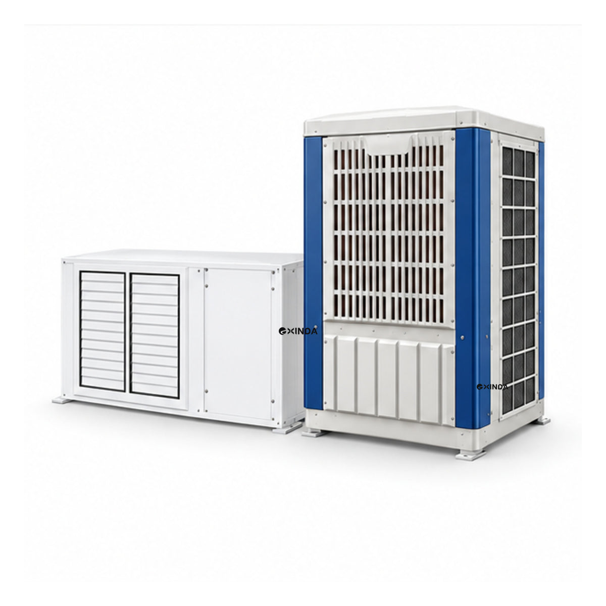 EXINDA XDZFL-38DB ceiling-mounted louvered water-cooled package unit, white background, black logos positioned on machine panels