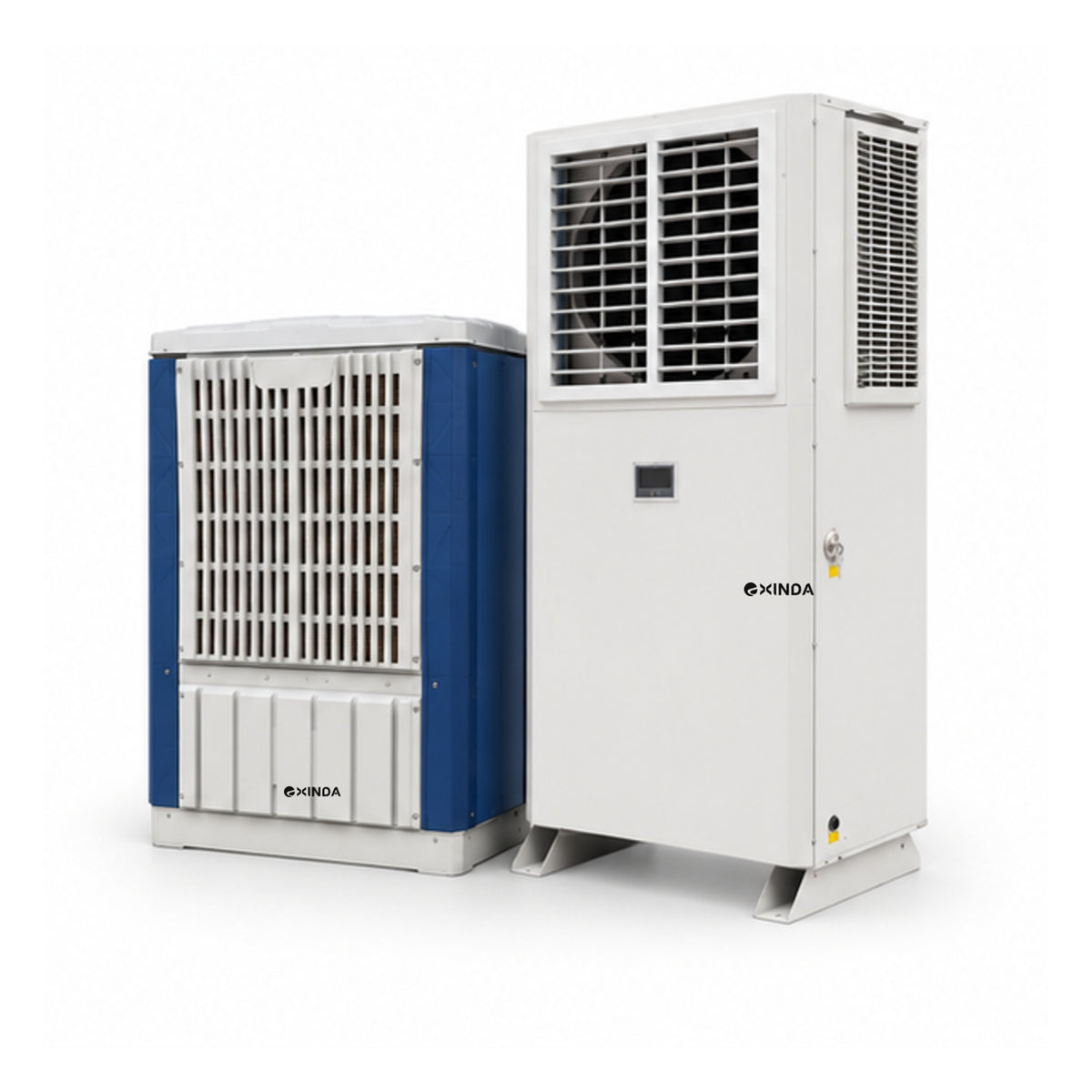 EXINDA XDZFL-38LB floor-standing louvered water-cooled package unit, white background, black logos positioned on machine panels