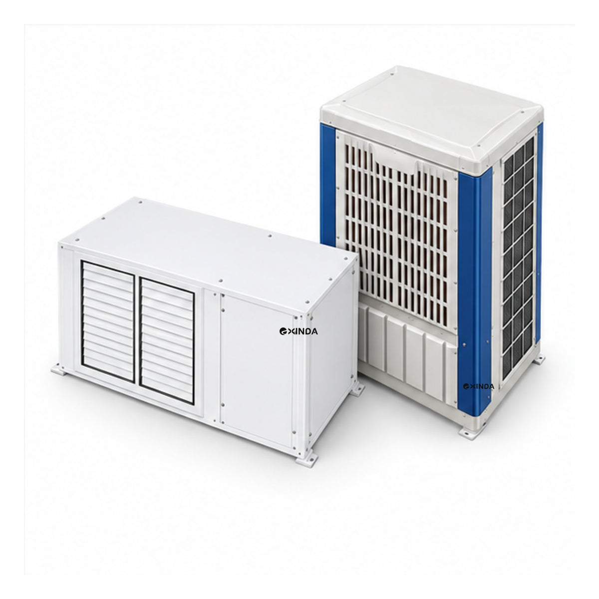 EXINDA XDZFL-56DB ceiling-mounted louvered water-cooled package unit, white background, black logos positioned on machine panels