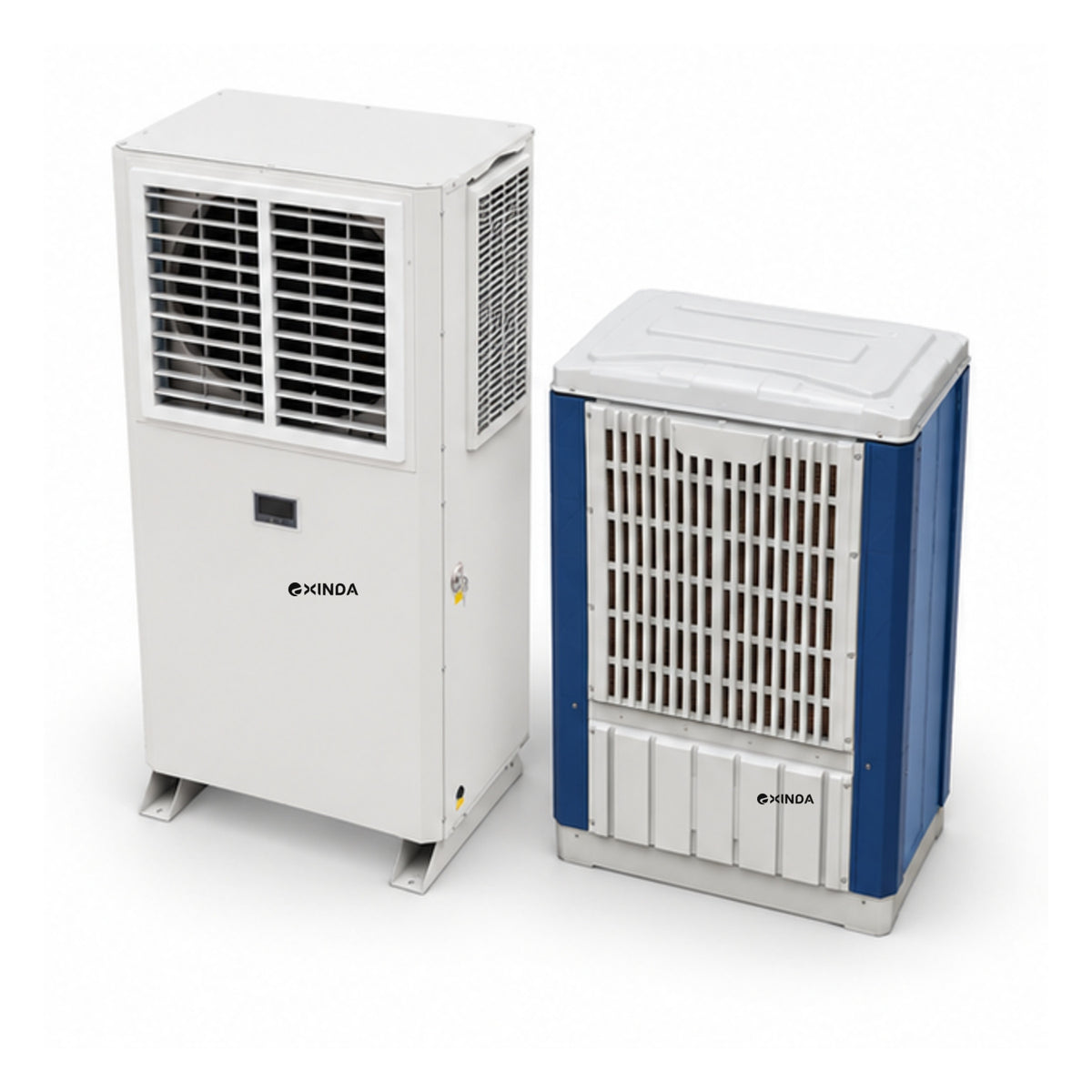 EXINDA XDZFL-56LB floor-standing louvered water-cooled package unit, white background, black logos positioned on machine panels