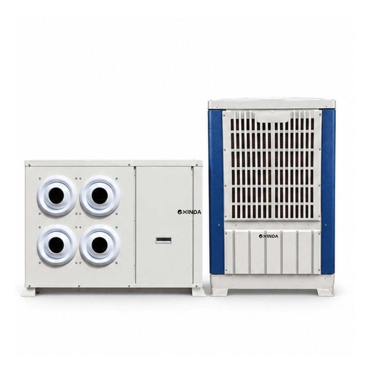 EXINDA XDZFLB-28DS ceiling-suspended long-throw jet water-cooled package unit, white background, black logos positioned on machine panels