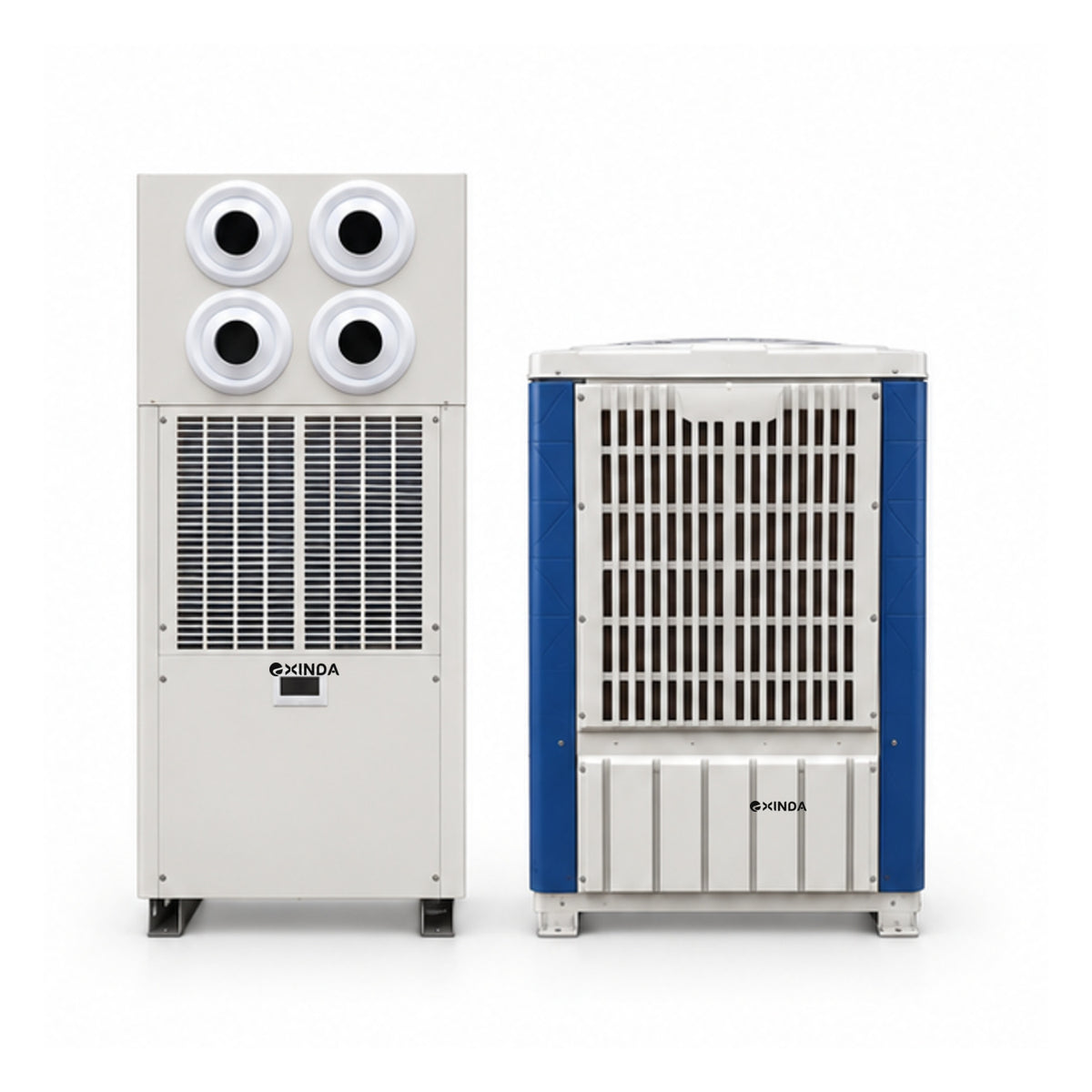 EXINDA XDZFLB-28LS floor-standing long-throw jet water-cooled package unit, white background, black logos positioned on machine panels