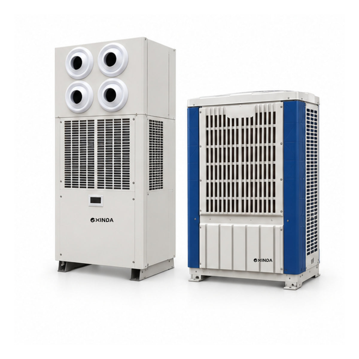 EXINDA XDZFLB-38LS floor-standing long-throw jet water-cooled package unit, white background, black logos positioned on machine panels